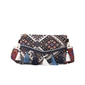 Bohemian woven crossbody bag with geometric diamond patterns and colorful tassel trim - Black