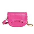 Hot pink saddle bag with wavy flap design and gold chain strap on white background - Rose Red