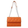 Chic orange quilted crossbody bag with silver chain strap and geometric pattern - Orange