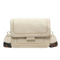 Minimalist beige PU crossbody bag with bohemian strap and decorative stitching detail - Off White