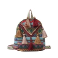 Zaino etnico in stile boho con nappe colorate e motivi geometrici tessuti - Blu