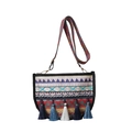 Bolso bandolera étnico con borlas bohemias y correa tejida de colores vibrantes - Estilo Jacquard Rojo Azul Base Negra (ZT0014-5)