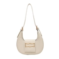 Borsa hobo minimalista bianco crema in pelle con fibbia dorata e finitura liscia chic - Bianco Sporco