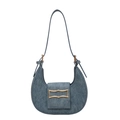 Borsa hobo a mezzaluna chic in denim blu retrò con fibbia dorata ed elegante tracolla - Azzurro