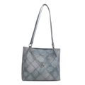 Borsa tote trapuntata blu grigio alla moda con catene decorative argentate e spalline - Blu