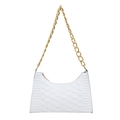 Chic white crescent underarm bag with geometric texture and gold chunky chain strap - White