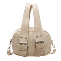 Minimalistische cremefarbene Handtasche aus Kunstleder mit Metallschnallen und Riemen - Gebrochenes Weiß