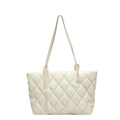 Quilted cream tote bag for women with chic diamond stitching and large capacity - Off-white