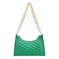 Emerald green quilted crescent shoulder bag with chunky gold chain strap for women - Green