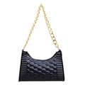 Chic black quilted crescent shoulder bag with geometric patterns and golden chain strap - Black