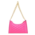 Chic magenta crescent underarm bag with wavy quilted faux leather and gold chain - Rose Red
