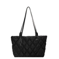 Sac fourre-tout matelassé noir pour femme avec motif en losanges et fines anses en cuir - Noir