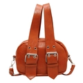 Helle orangefarbene Umhängetasche aus PU-Leder mit Vintage-Biker-Metallschnallen - Braun