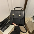 Black PU leather square backpack with vintage gold buckles and adjustable straps - Black