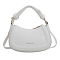 Elegante borsa a tracolla bianca a mezzaluna con manico annodato e logo dorato - Bianco