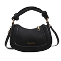 Borsa a tracolla a mezzaluna nera minimalista con dettagli dorati e manico a nodo - Nero