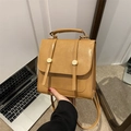 Retro light brown PU leather backpack with vintage buckles and flap cover design - Tan