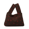 Brown corduroy tote bag with red strawberry embroidery and wide handle design - Brown
