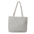 Borsa tote trapuntata in nylon bianco panna con etichetta e doppi spallacci - Bianco