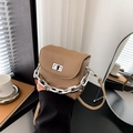 Chic khaki pebbled leather box bag with silver chunky chain and metal turn-lock closure - Khaki