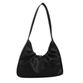 Minimalist black leather hobo shoulder bag with stylish ruched cloud design for women - Black