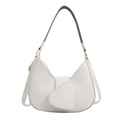 Chic white hobo shoulder bag for women with a heart charm and embossed LOVE lettering - White