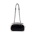Borsa minimalista in ecopelle nera con bordo in lana d'agnello e catena argento - Nero