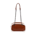 Borsa a tracolla vintage marrone con bordo in lana d'agnello e catena metallica - Marrone