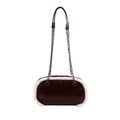 Borsa a tracolla minimalista in pelle testa di moro con bordo in pelliccia sintetica bianca - Marrone