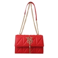 Borsa a tracolla in pelle trapuntata rossa con logo VS dorato e nappa a catena - Rosso