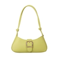 Minimalist lemon green half-moon baguette bag with golden D-ring buckle and knotted strap - Green