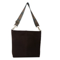 Retro Eimertasche aus dunkelbraunem Wildleder mit breitem Bohème-Mustergurt - Braun