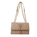 Borsa a tracolla trapuntata beige con logo VS, ciondolo a nappa e catena dorata - Cachi