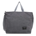 Dark grey corduroy tote bag with large capacity and Fashion Instinct label - Dark Gray