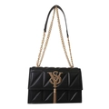 Borsa a tracolla trapuntata nera con logo VS dorato e dettaglio nappina in metallo chic - Nero