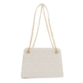 Elegant ivory quilted shoulder bag with diamond pattern and gold chain strap detail - White