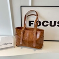 Sac fourre-tout vintage en cuir PU marron avec double bandoulière et boucles dorées - Marron