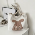 Witte tote bag van imitatiebont met een bruine konijnenpatch en zachte pluche handvatten - Wit