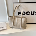 Sac fourre-tout beige crème minimaliste en cuir PU avec double bandoulière - Blanc Cassé