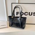 Grand sac cabas noir en cuir PU avec boucles dorées et doubles anses réglables - Noir