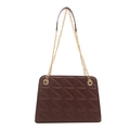 Deep wine red quilted shoulder bag featuring a stylish golden chain strap and PU leather finish - Brown