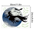 Glow-in-the-dark Halloween wall sticker showing witch and bats with 30x24cm dimensions - Moon Witch Bat Style (zsz2311)