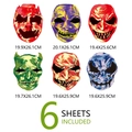 6-sheet set of luminous Halloween skull wall stickers in vibrant neon colors for decor - Multi-Style Combo Set