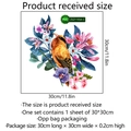 Vinilo decorativo de PVC con flores y pájaros 30x30cm con anotaciones de dimensiones - Estilo A (ZSZ1193A)