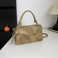 Kleine quadratische Vintage-Handtasche in Senfgelb mit Knotengriff und Schultergurt - Khaki