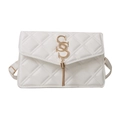 Weiße gesteppte Crossbody-Tasche mit goldenem Logo und Quasten-Detail im Trend-Stil - Weiß