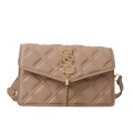Beigefarbene gesteppte kleine quadratische Umhängetasche mit Goldlogo und Quaste - Khaki