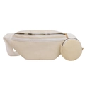 Beige corduroy belt bag with half-moon shape and a detachable small round coin purse - White