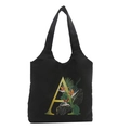 Borsa tote in tela nera con lettera A dorata e stampa floreale uccello del paradiso - Stile A