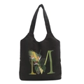 Borsa tote in tela nera con lettera M floreale artistica per il pendolare quotidiano - Stile M